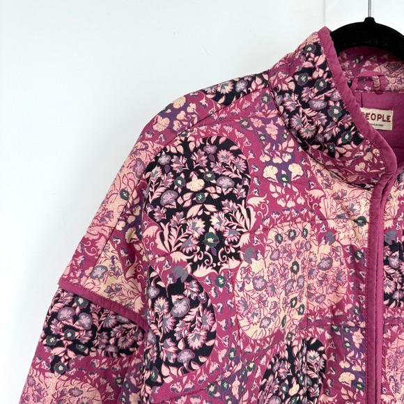 Free People Quilted Chloe Floral Patchwork Jacket Kimono Style Purple Pink - S - Picture 4 of 9